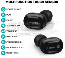 Slúchadlá Connect IT True Wireless SensorTouch sluchátka do uší s mikrofonem, ČERNÁ - Fotka 2/9