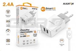  Aligator síťová nabíječka, 2xUSB, kabel Lightning 2A, smart IC, 2,4 A, bílá - Fotka 4/4