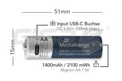  MediaRange nabíjecí USB-C Li-Ion baterie Mignon AA, 1,5V, 1400 mAh, 4ks - Fotka 2/4